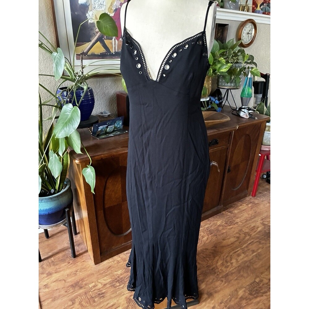 New Anthropologie Black Eyelet Sweetheart Midi Dress Scalloped Hem Size Large